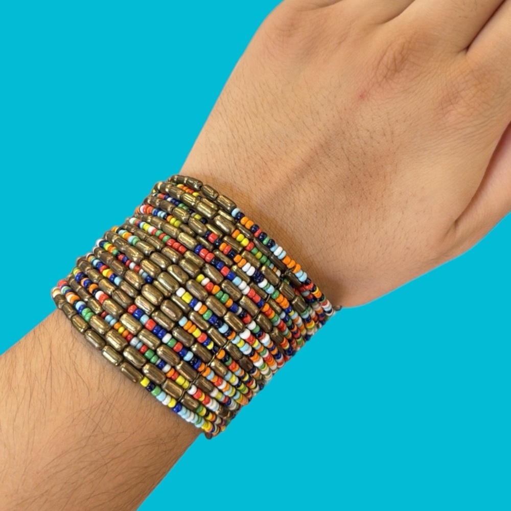 MULTICOLORED MEXICAN BEADS  CUFF‎ BRACELET